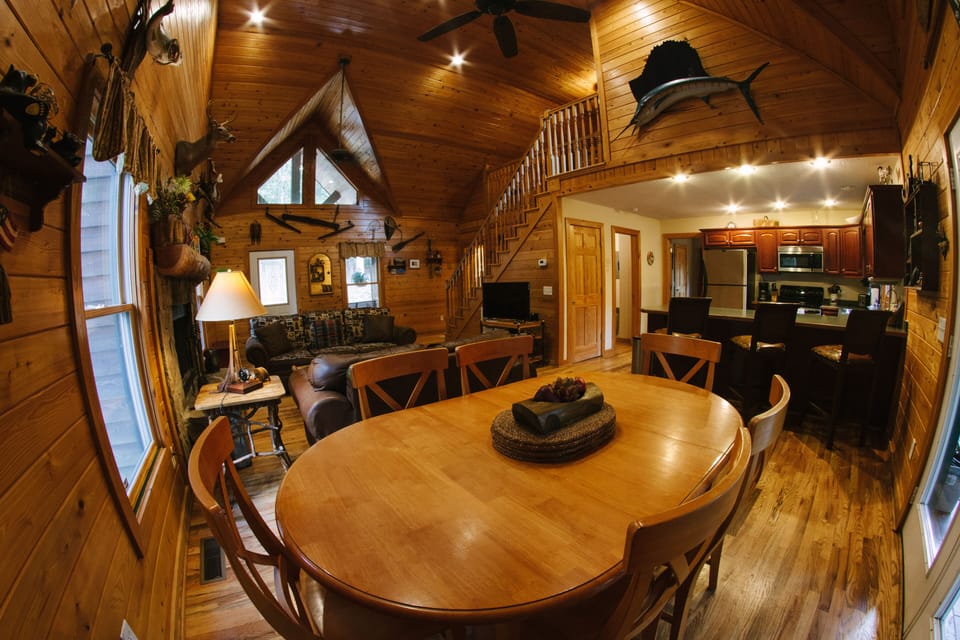 Living room with vaulted ceilings