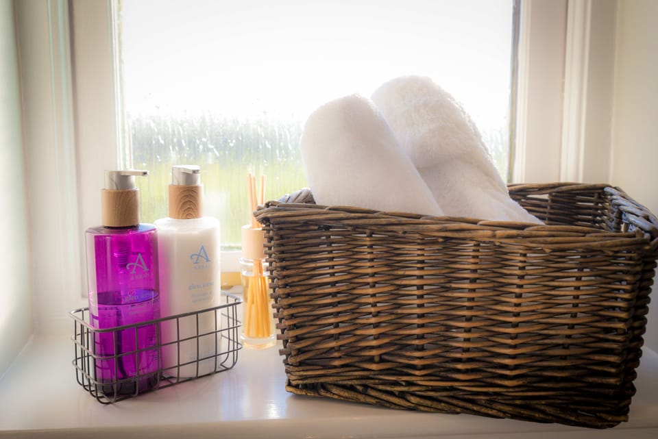 Shower, eco-friendly toiletries, hair dryer, bathrobes
