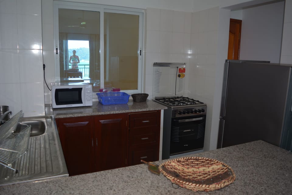 Coffee/tea maker, full-size fridge, microwave (on request), oven