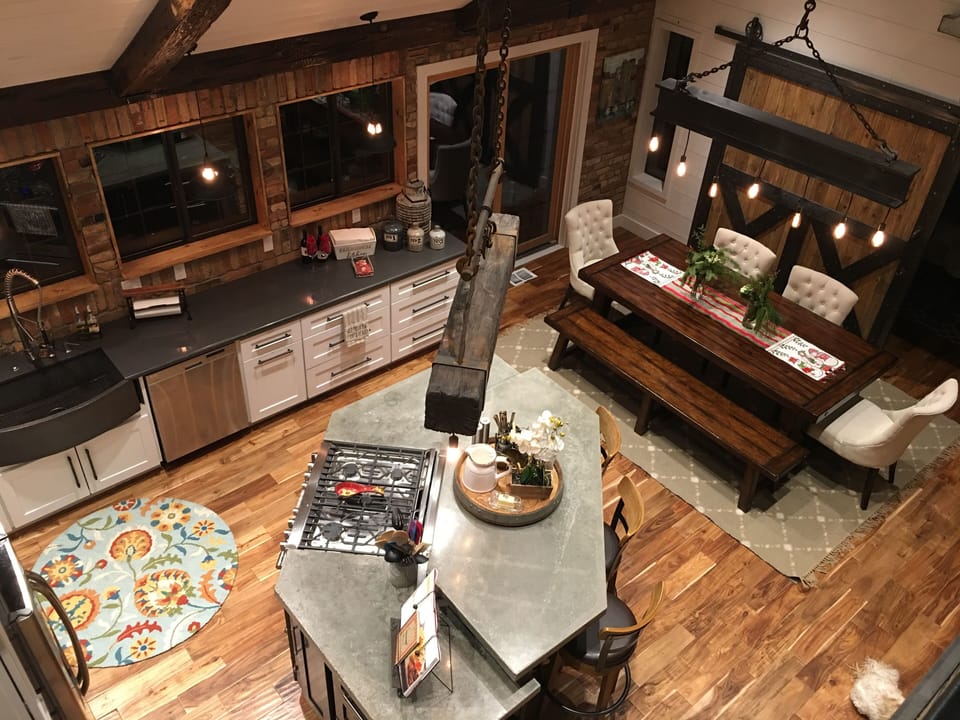 Kitchen at night from loft
