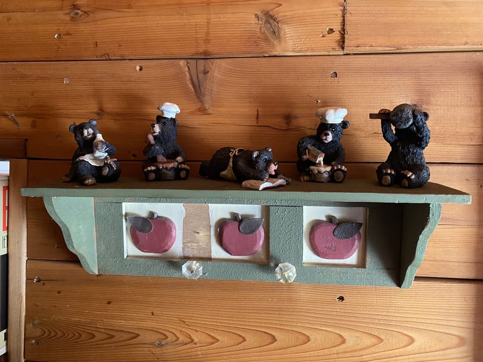 Cooking bears in kitchen overlooking you while you cook.