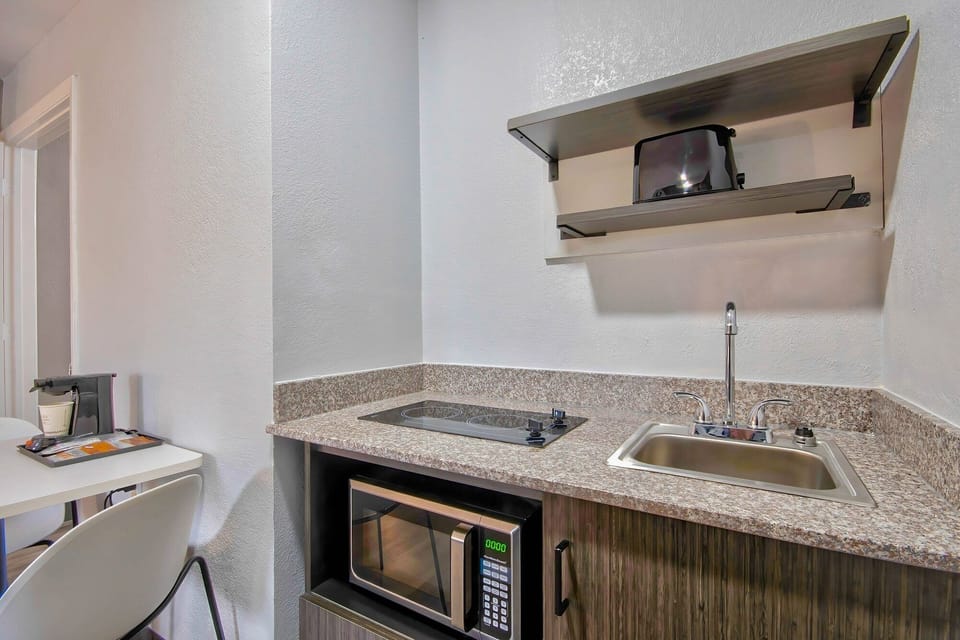 Mini-fridge, microwave