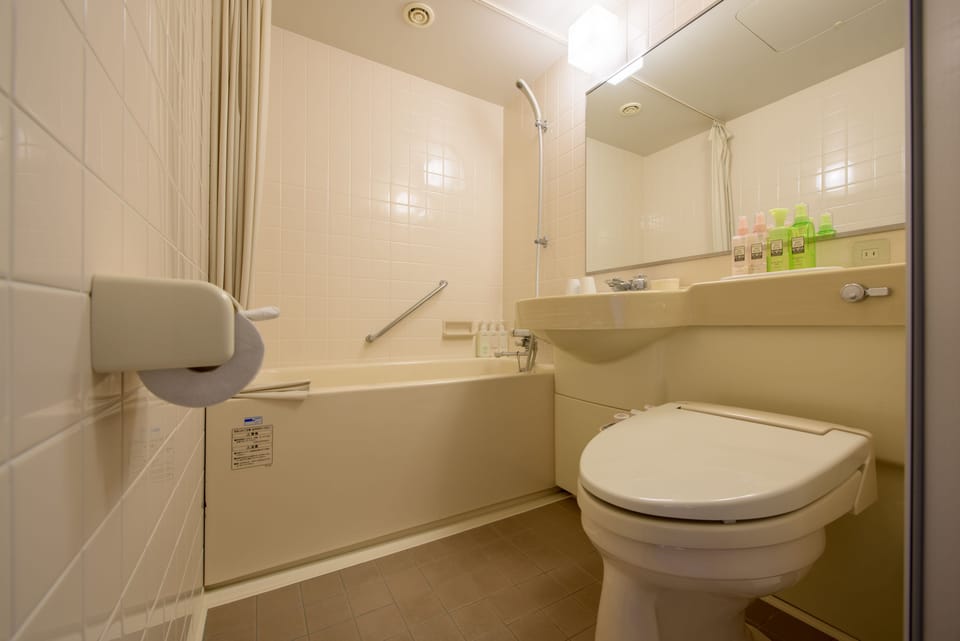 Shower, free toiletries, hair dryer, slippers