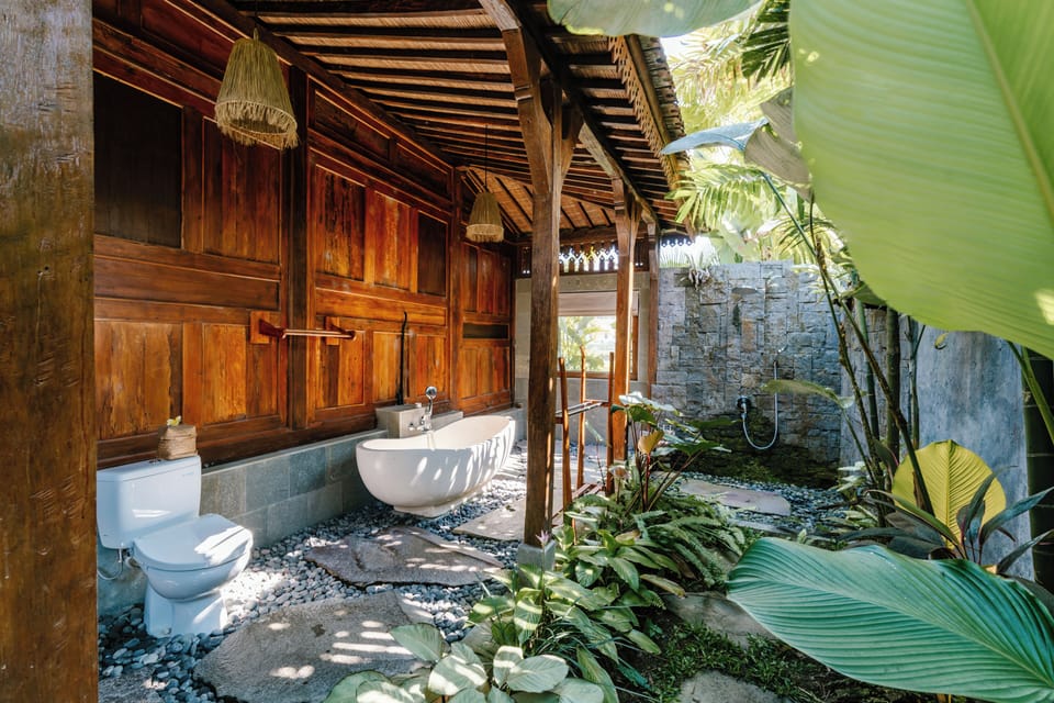 Family Wooden Private Pol Villa | Bathroom | Separate tub and shower, deep soaking tub, rainfall showerhead