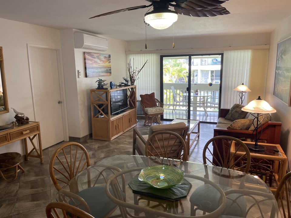 Breezy living area, Split A/C,Upgraded Sofa Bed, Flat Screen TV, DVD, & WIFI