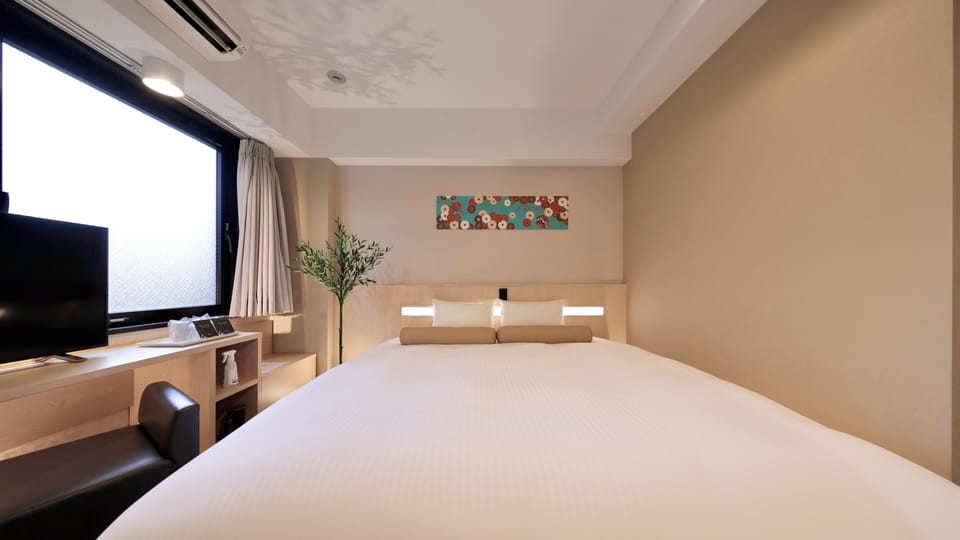 Double Room, Non Smoking | Down comforters, desk, blackout drapes, iron/ironing board