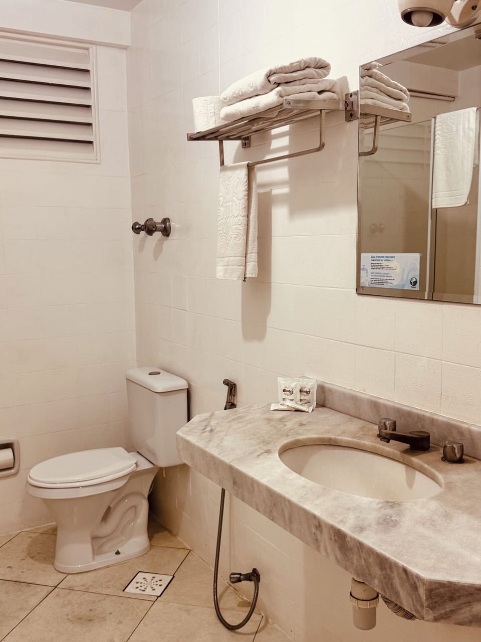 Shower, free toiletries, towels, soap