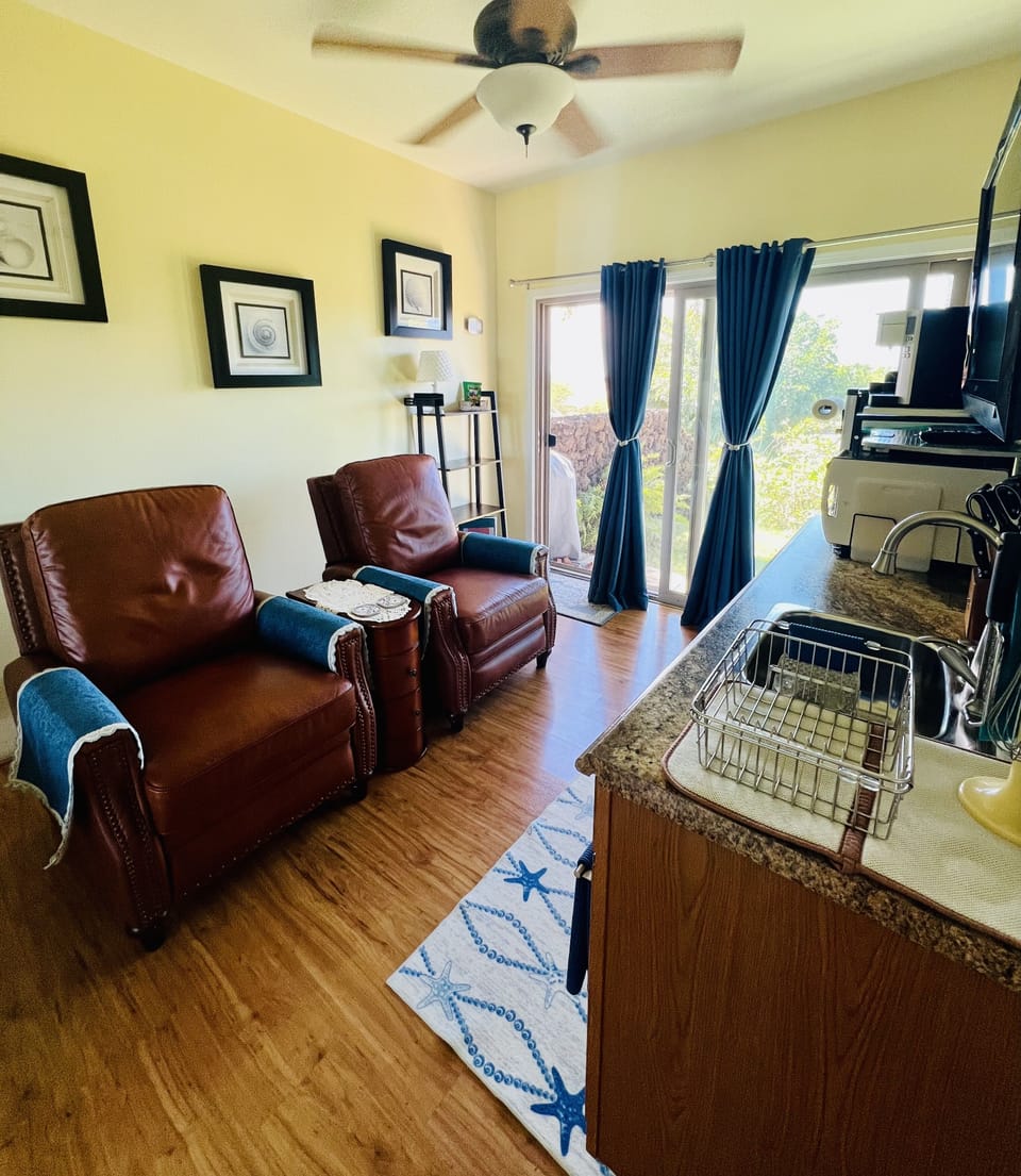 Living/kitchenette area gives you a warm aloha welcome when you walk in.