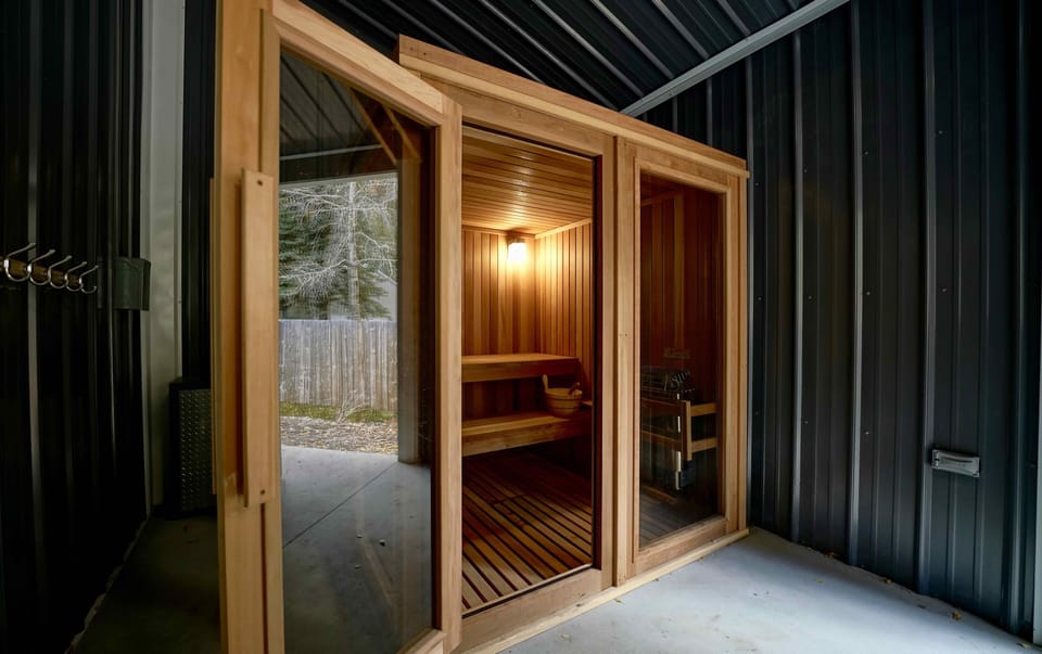 Enjoy a sauna with heated rocks and refreshing water bowl for steam