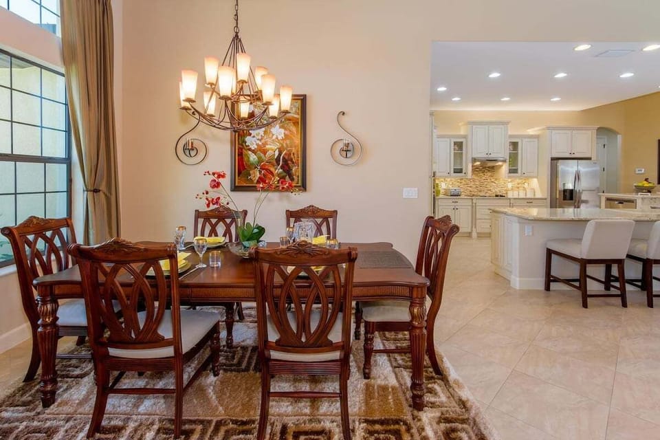 Plenty of seating for six guests in the formal dining room