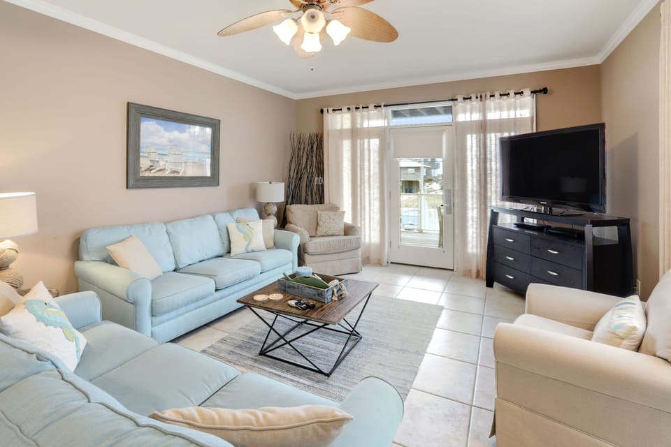 Living Room with comfortable, coastal vibes. 