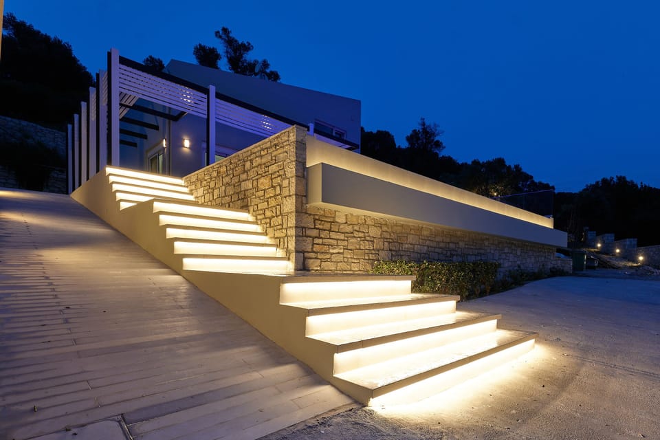 Stairs to the villa ,night view .