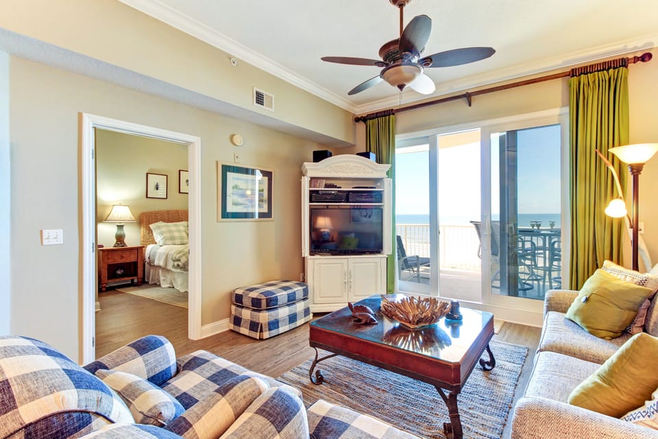 Living area with beautiful views of the beach and ocean