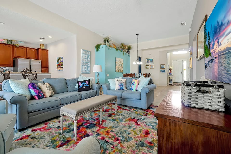 The cozy living room is the perfect place to enjoy family time
