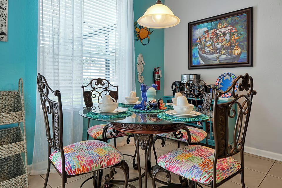 The kitchen offers additional seating at the dinette.