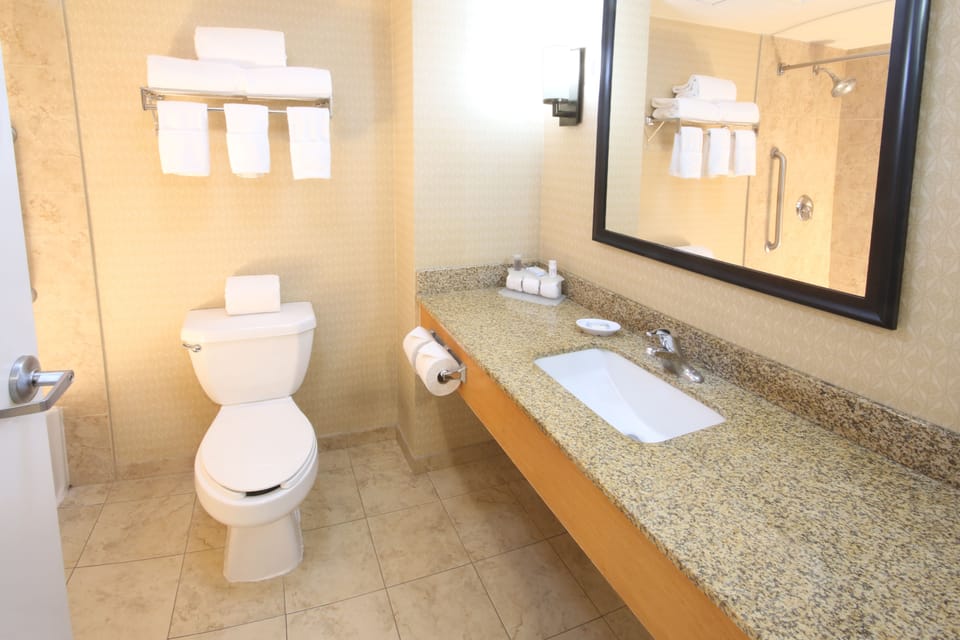 Shower, free toiletries, hair dryer, towels