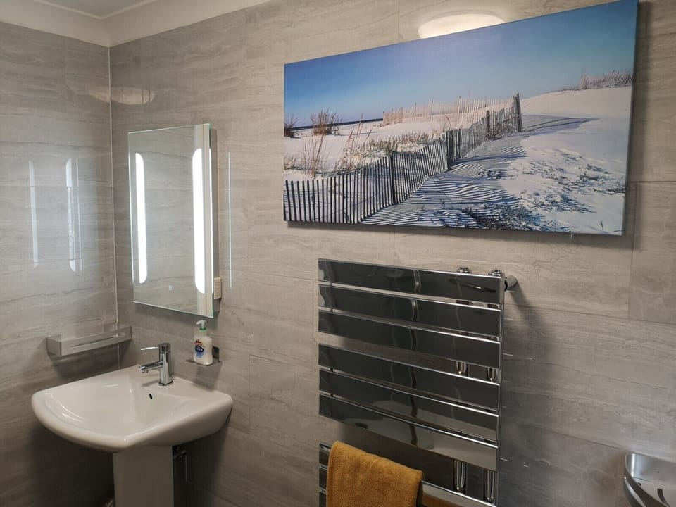 Illuminated mirror with electric razor point