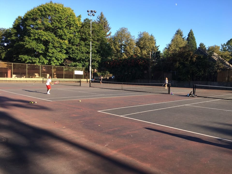 Tennis courts at Irving Park, one block away