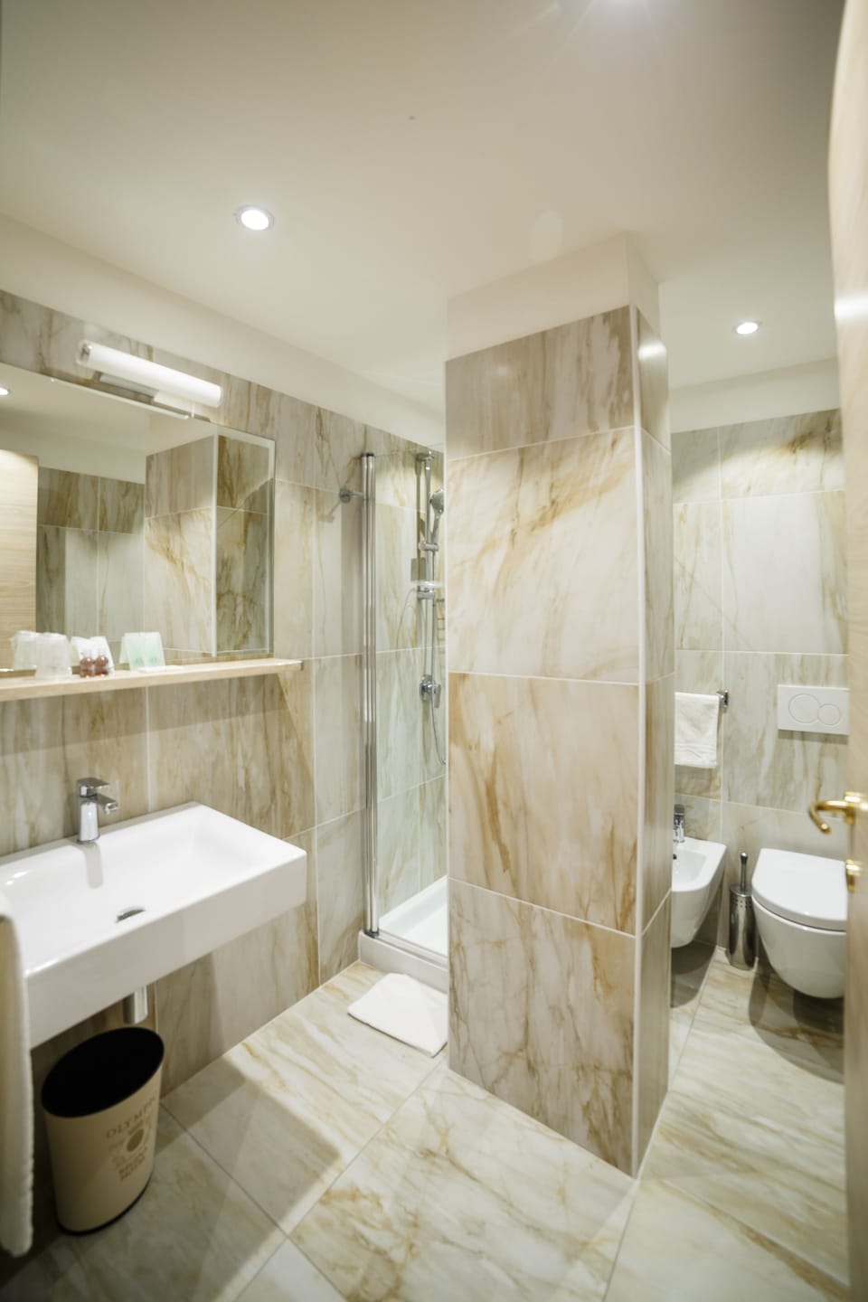 Free toiletries, hair dryer, bidet, towels