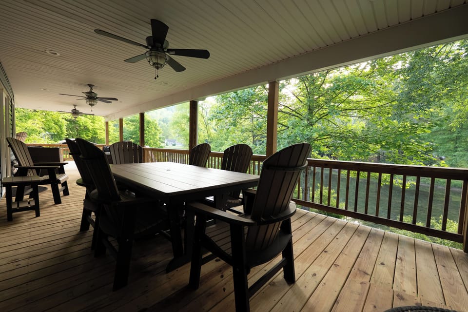 Listen to birds chirping and fish swimming while the conversation flows at dinner on the deck.
