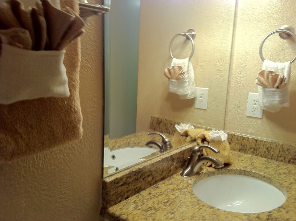 Guest bath granite countertop with attention to detail. 