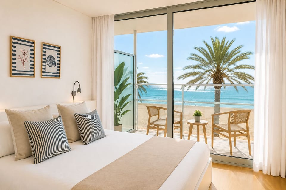 Double Room, Sea View | Down comforters, minibar, in-room safe, desk