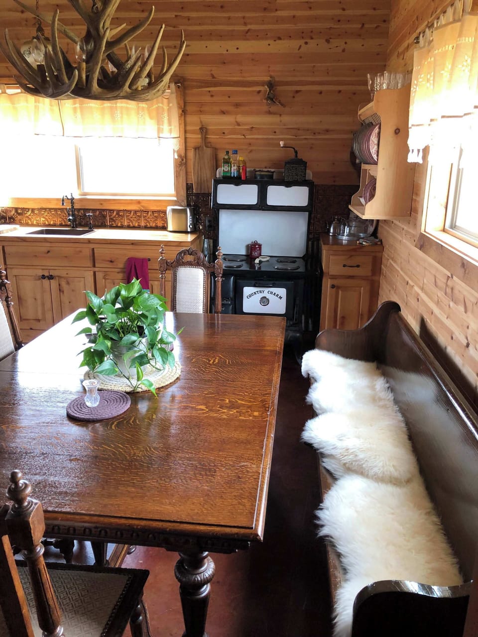 Dining room table is  very large and comfortable. 