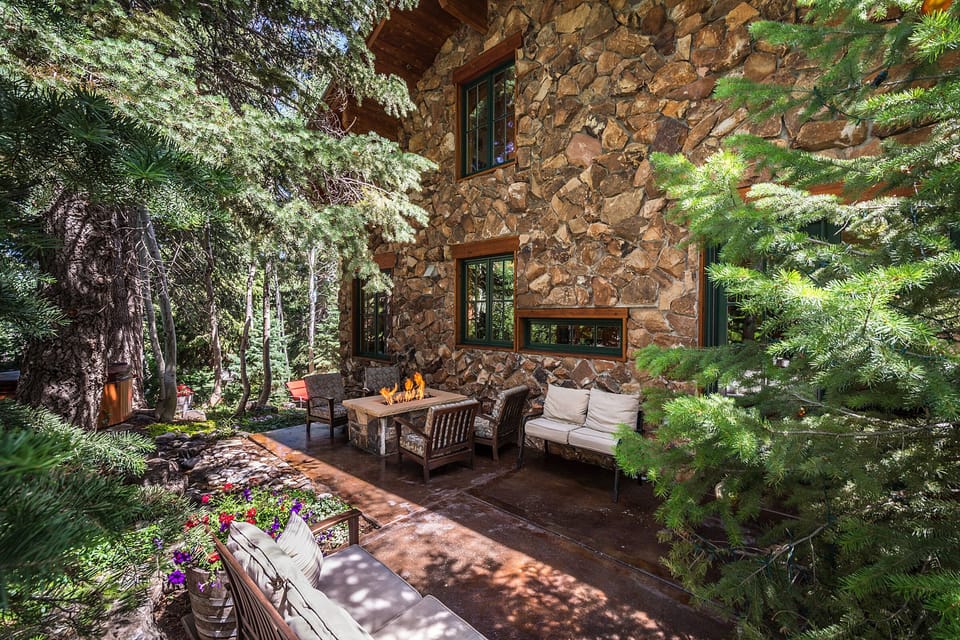 Spectacular Outdoor Living Area with Fire Pit and Stream