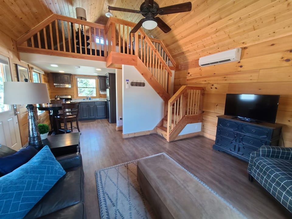 Deluxe Cabin, 1 Queen Bed with Sofa bed, Lake View, Lakeside | Living area | 32-inch flat-screen TV with digital channels, TV
