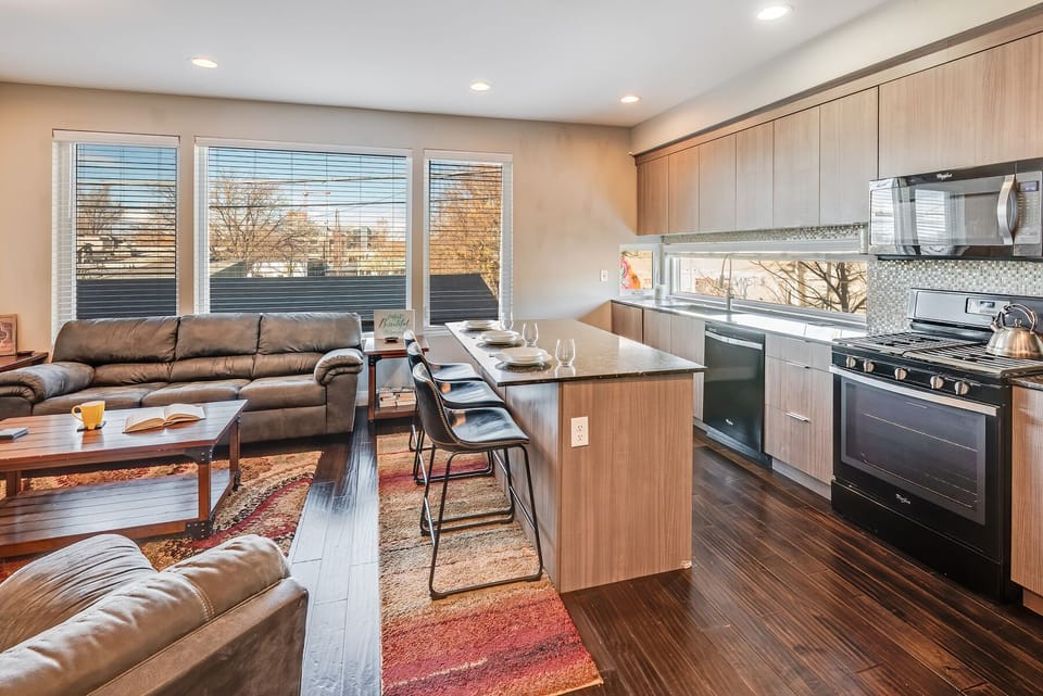 Chef's kitchen with bar seating