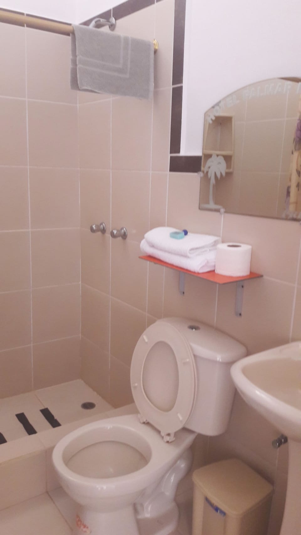 Shower, rainfall showerhead, free toiletries, towels