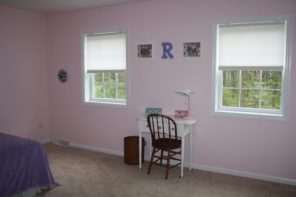 Guest bedroom #1 that receives a lot of light and looks out over pool