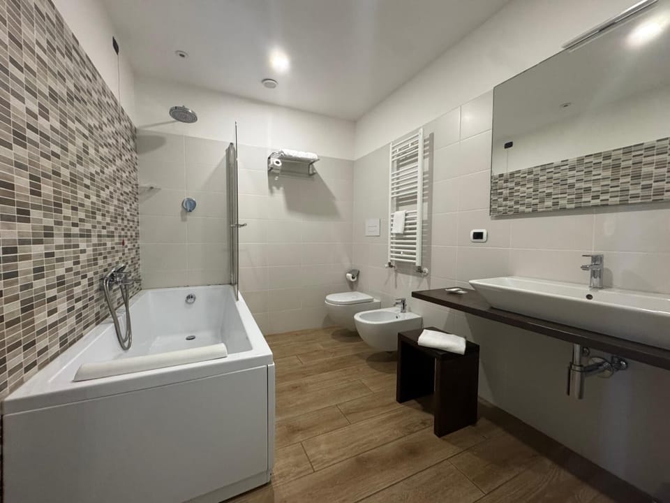 Free toiletries, hair dryer, bidet, towels