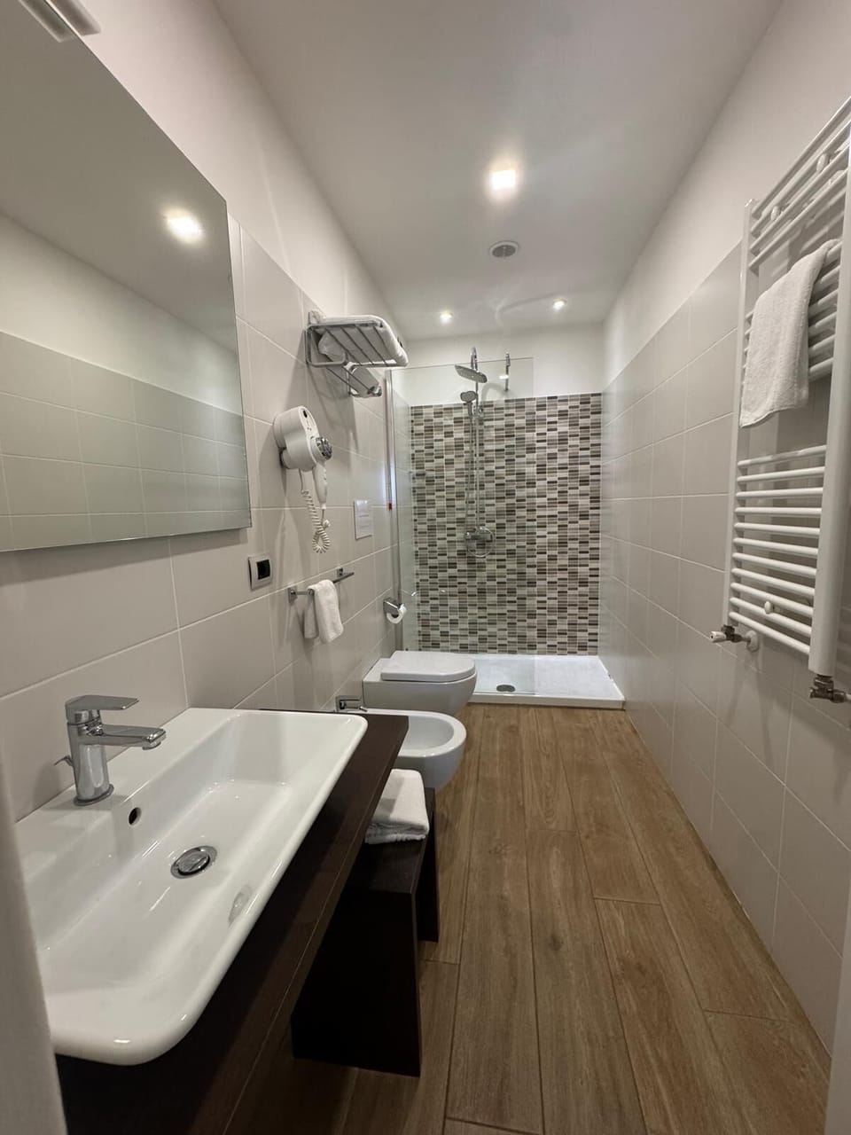 Free toiletries, hair dryer, bidet, towels