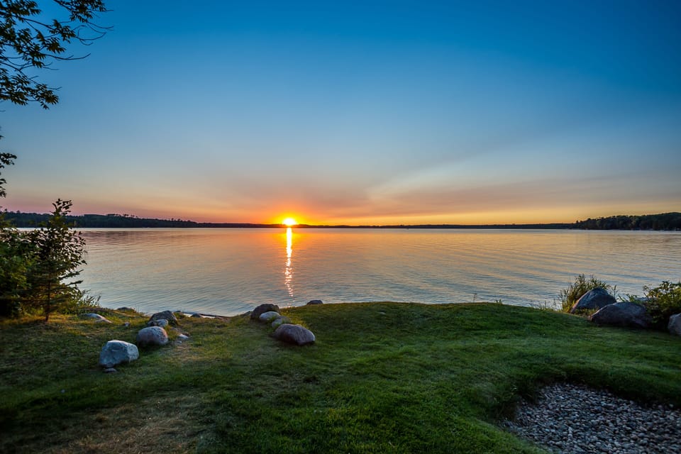 The perfect view for sunset lovers.  Situated facing west on Kabekona Bay.  