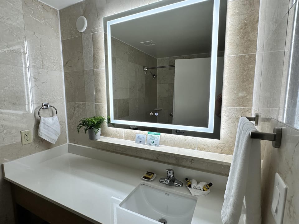 Free toiletries, hair dryer, towels