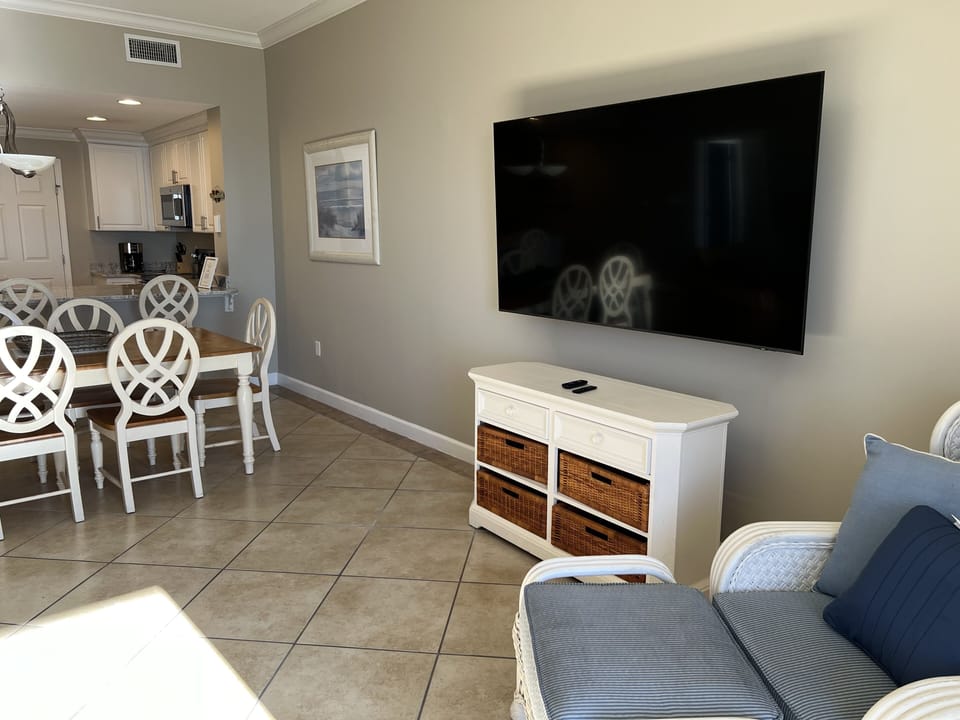 Living room with new 75 inch tv
