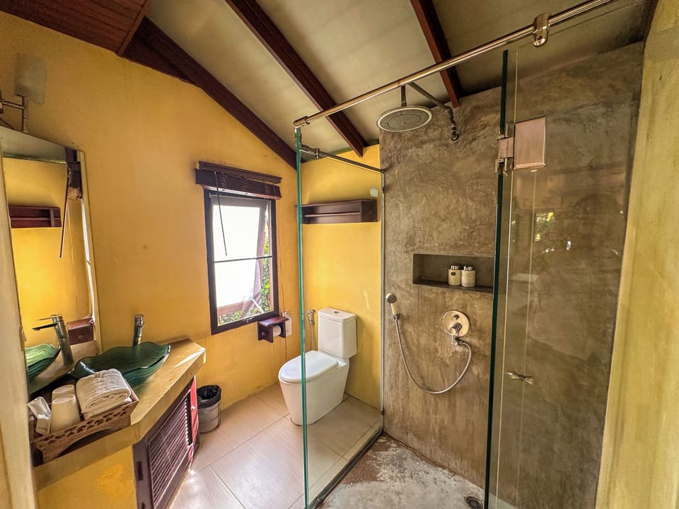 Shower, free toiletries, hair dryer (on request), towels