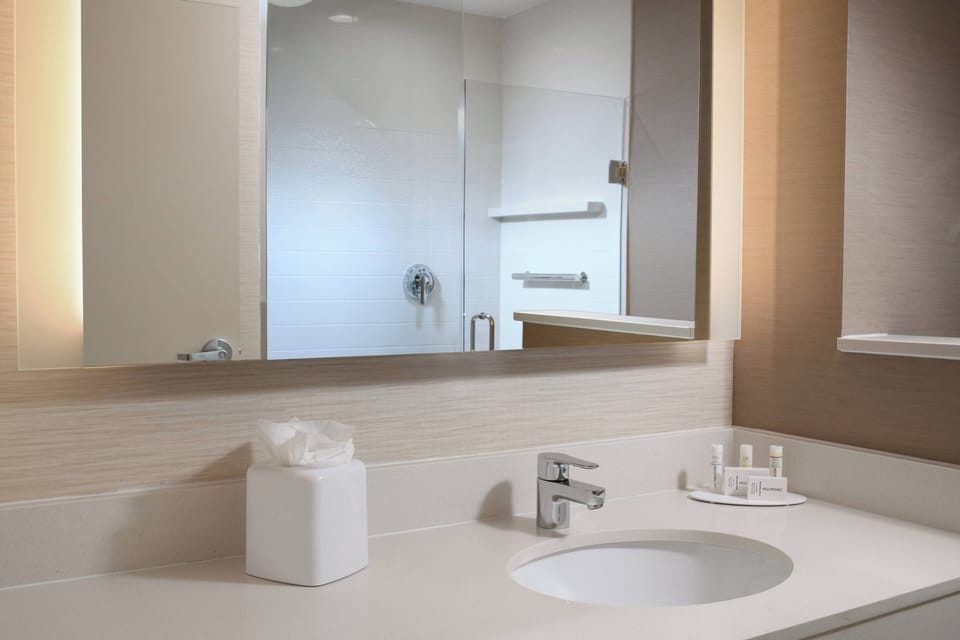 Combined shower/tub, free toiletries, hair dryer (on request), towels