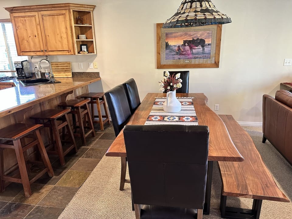 New dining room table to seat 6+  and 4 bar stools - and now it's a party!
