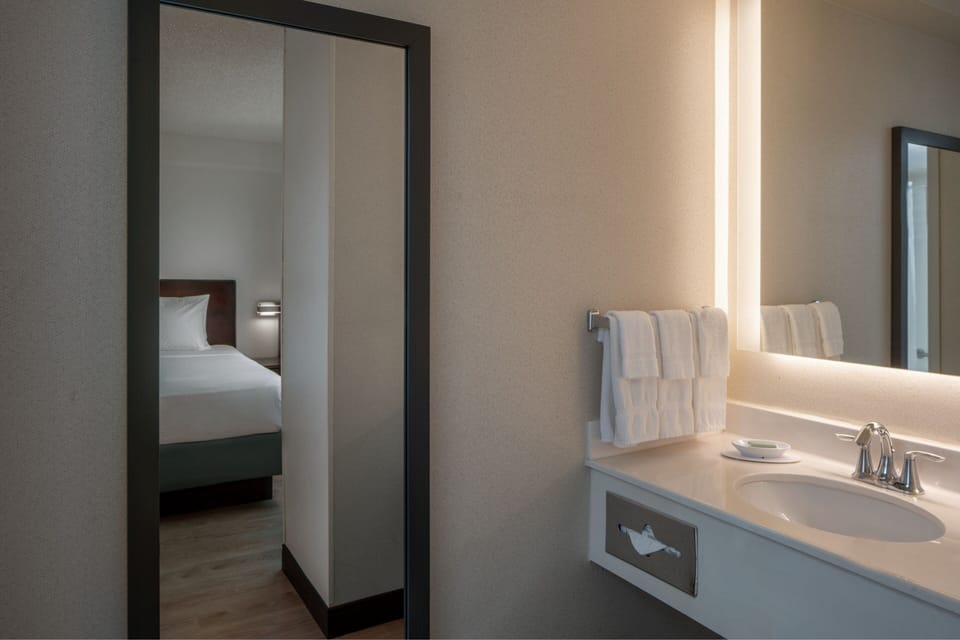 Combined shower/tub, free toiletries, hair dryer, towels