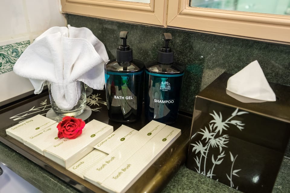 Shower, free toiletries, hair dryer, slippers