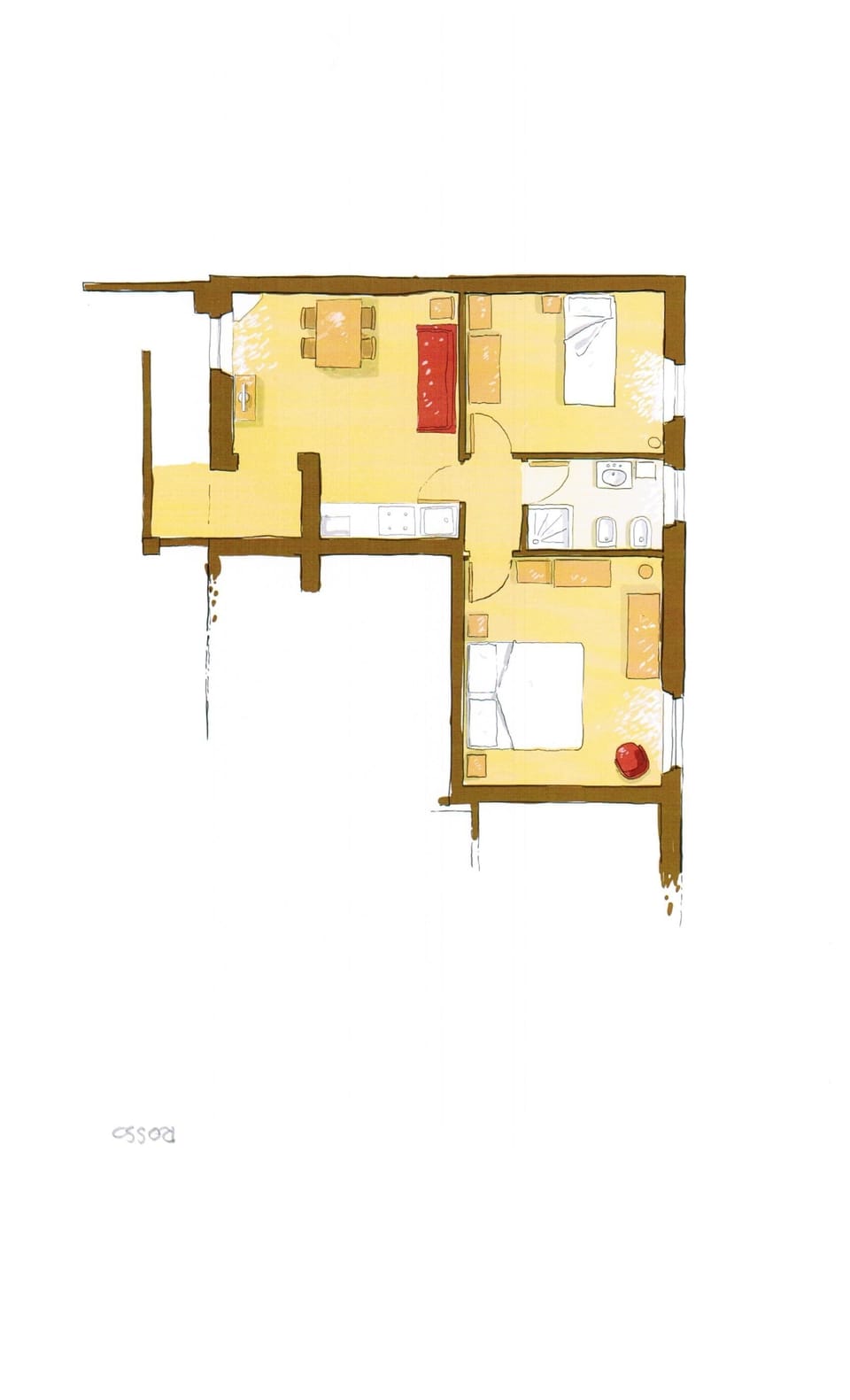 Apartment, Private Bathroom (Giallo/Rosso) | Floor plan