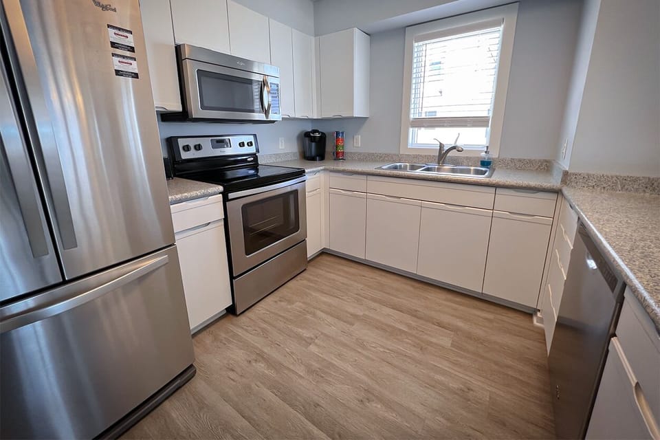 Spacious and well-lit kitchen