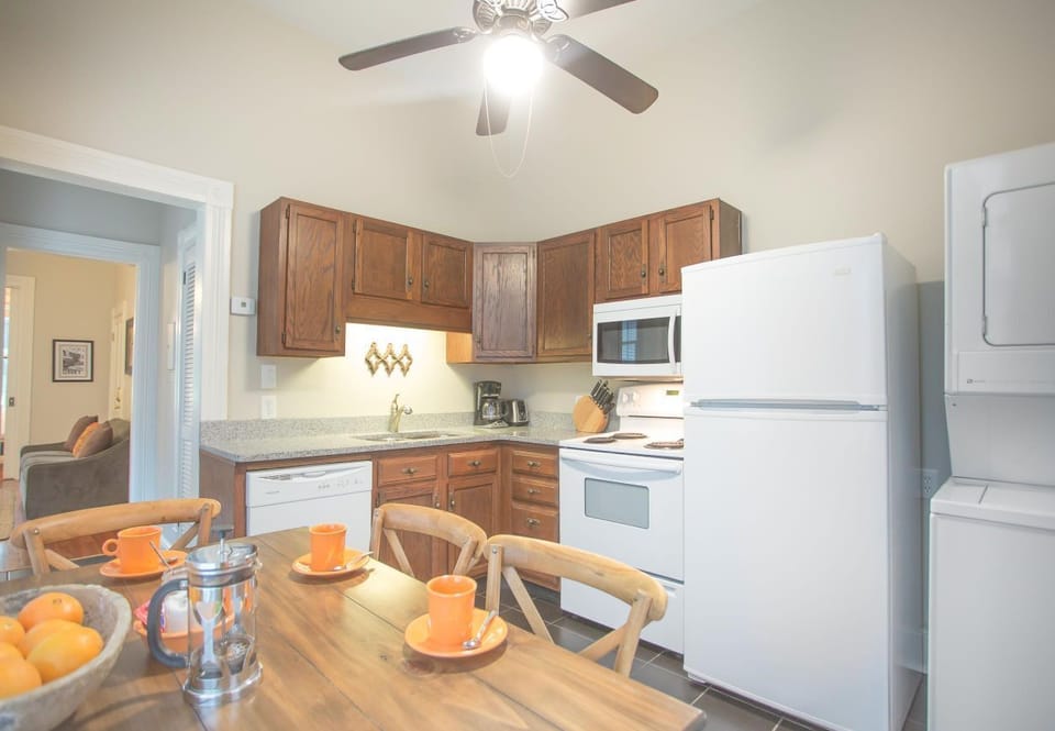 The kitchen is fully equipped with everything you'd need.