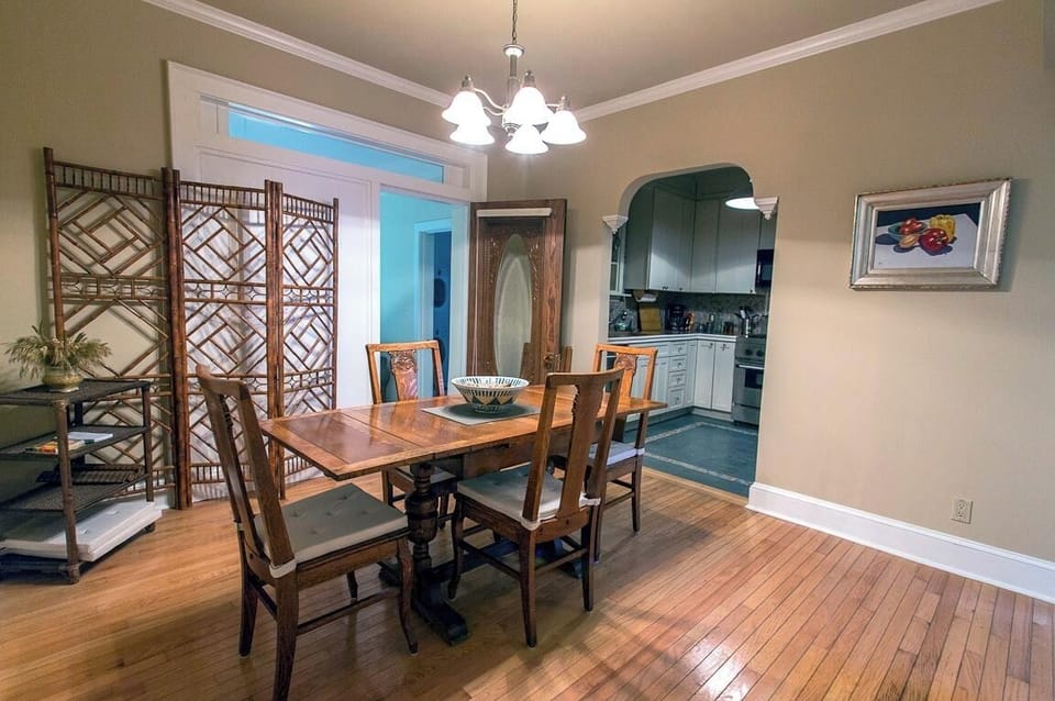 The living room is just off the kitchen.