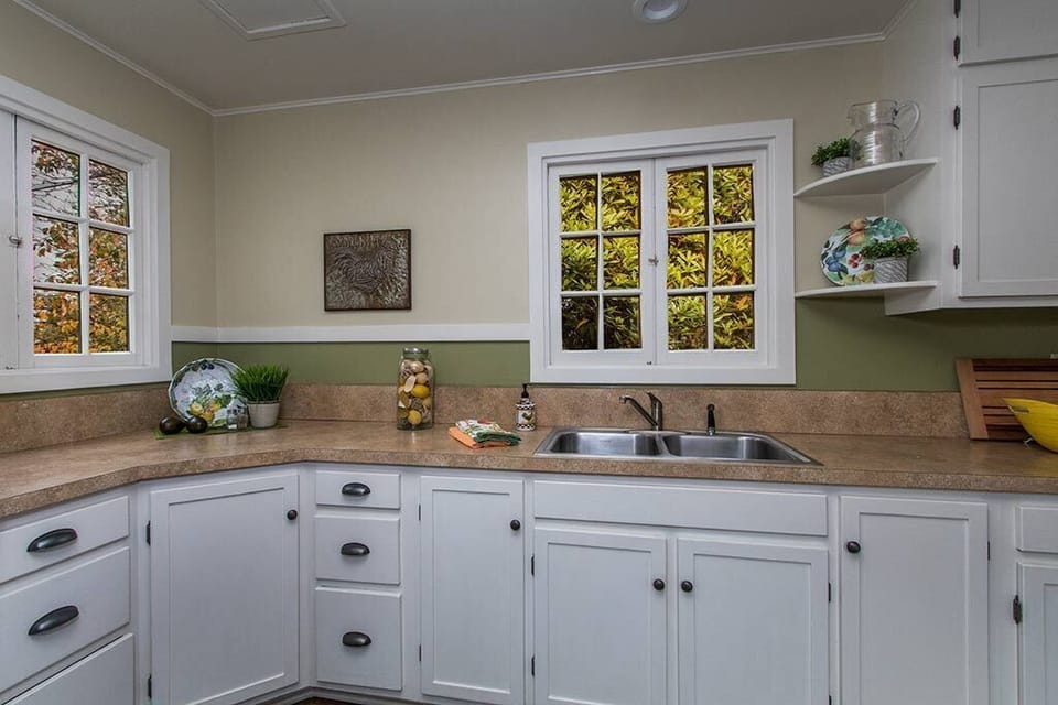 Ample counter space for preparing meals and doing dishes.  Sorry, no dishwasher.