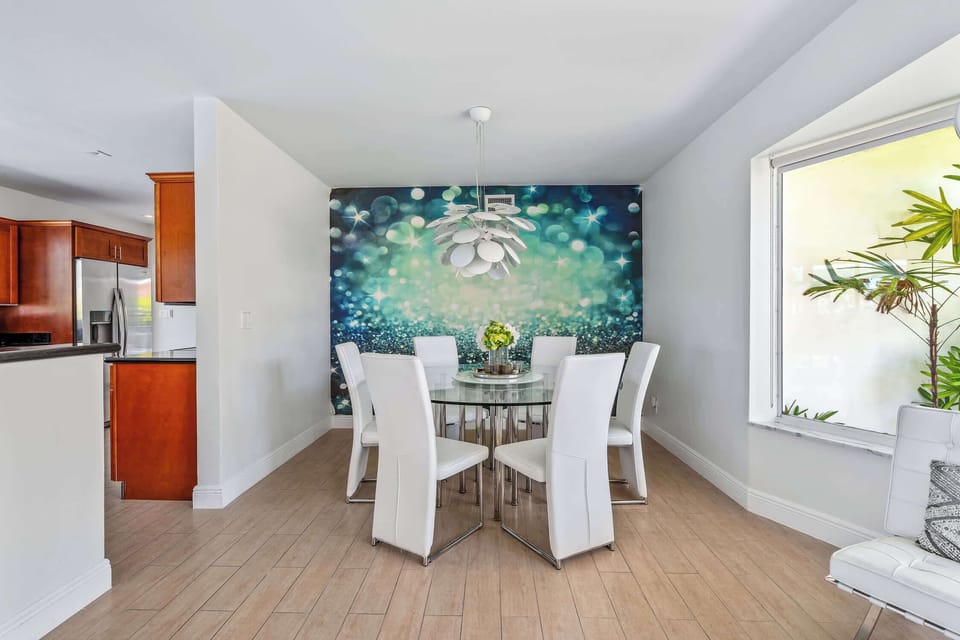 The inside dining table comfortably seats 6 people