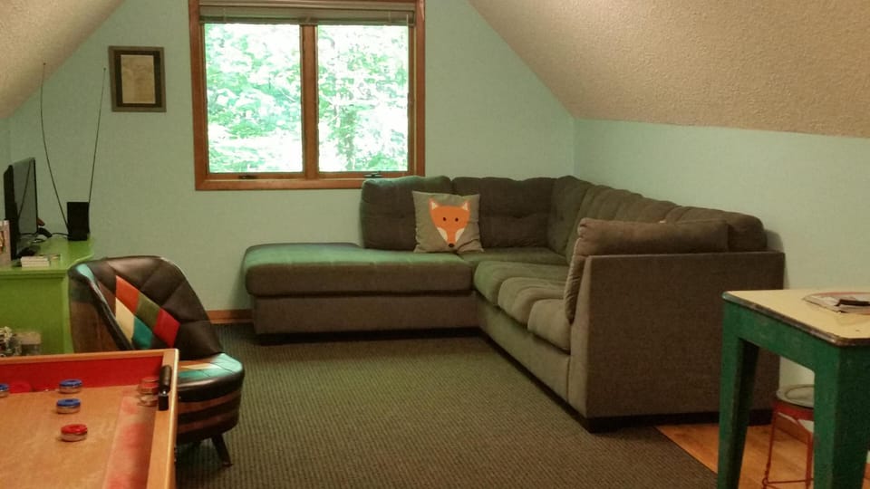 Game room with pullout sleeper. 