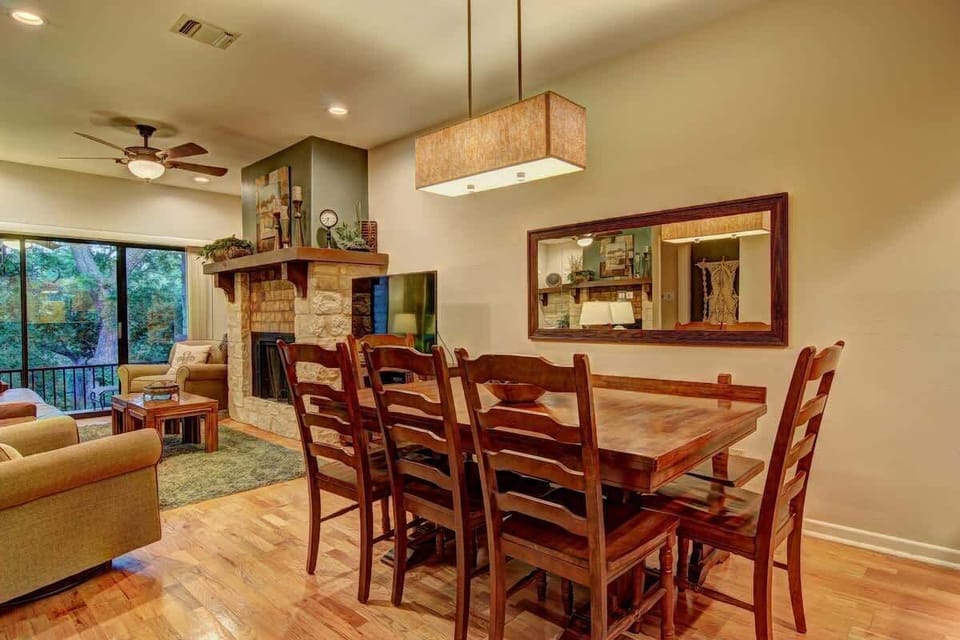 The dining table seats eight.